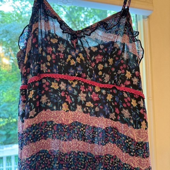 Patrons of Peace Pink and Purple Ruffled Maxi Dress Size Medium - Picture 1 of 7
